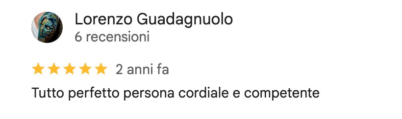 Recensione su Google di Lorenzo Guadagnuolo, 5 stelle: Tutto perfetto persona cordiale e competente